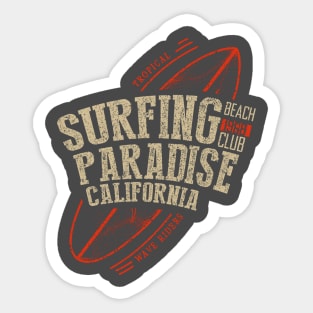 Surfing paradise California surf board Typography Sticker